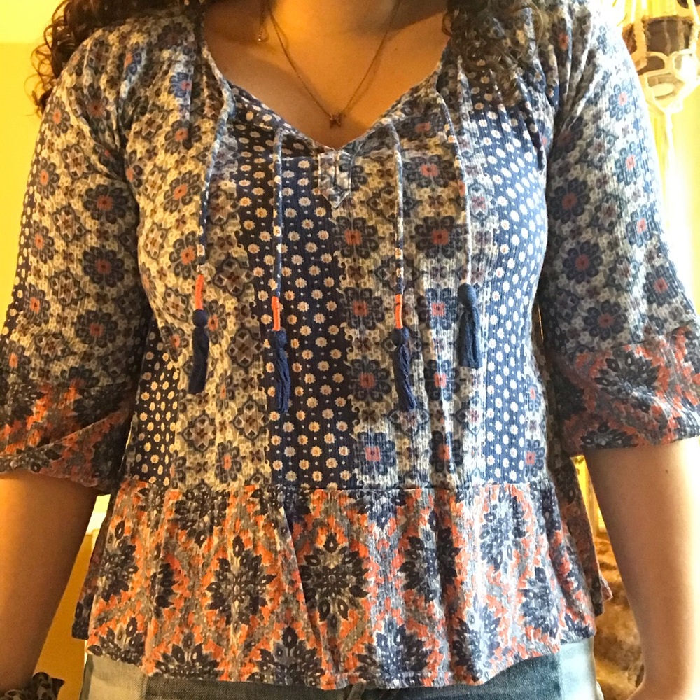 Hollister Colorful Bohemian Patterned Blouse